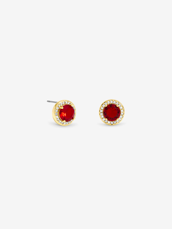 Jon Richard Gold Plated Cubic Zirconia Ruby Halo Stud Earrings