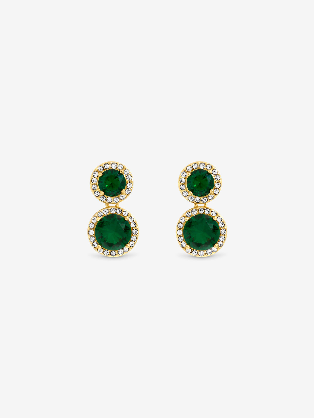 Jon Richard Gold Plated Cubic Zircona Emerald Double Halo Drop Earrings
