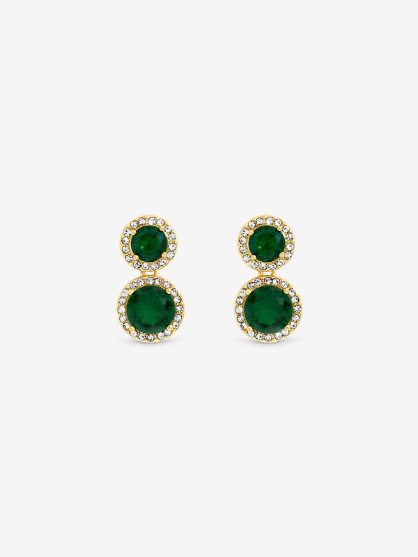 Jon Richard Gold Plated Cubic Zircona Emerald Double Halo Drop Earrings
