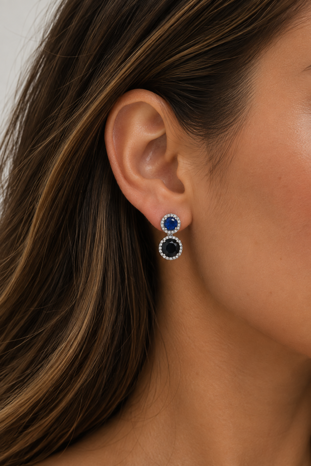 Jon Richard Rhodium Plated Cubic Zircona And Sapphire Double Halo Drop Earrings