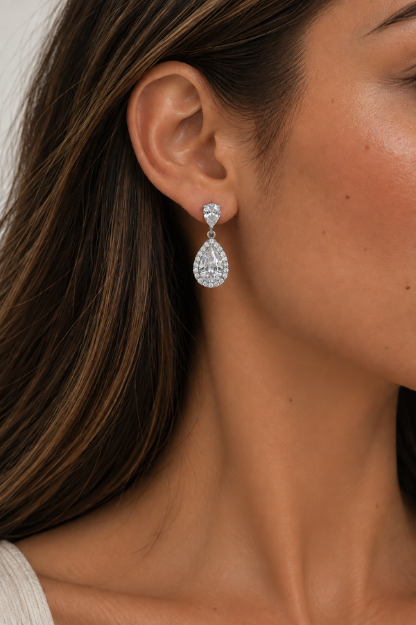 Jon Richard Rhodium Plated Pear Drop Earrings