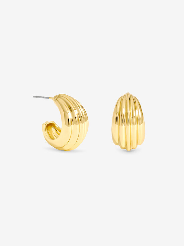 Jon Richard Gold Polished Ribbed Hoop Earrings