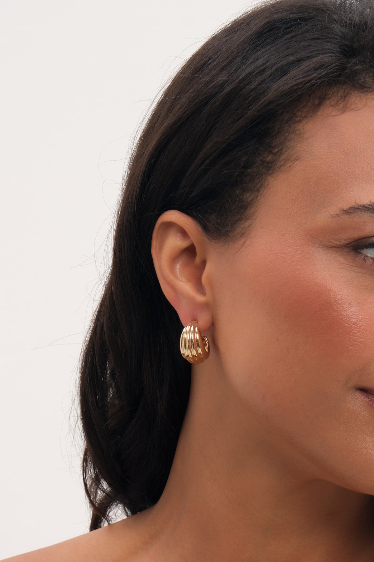 Jon Richard Gold Polished Ribbed Hoop Earrings