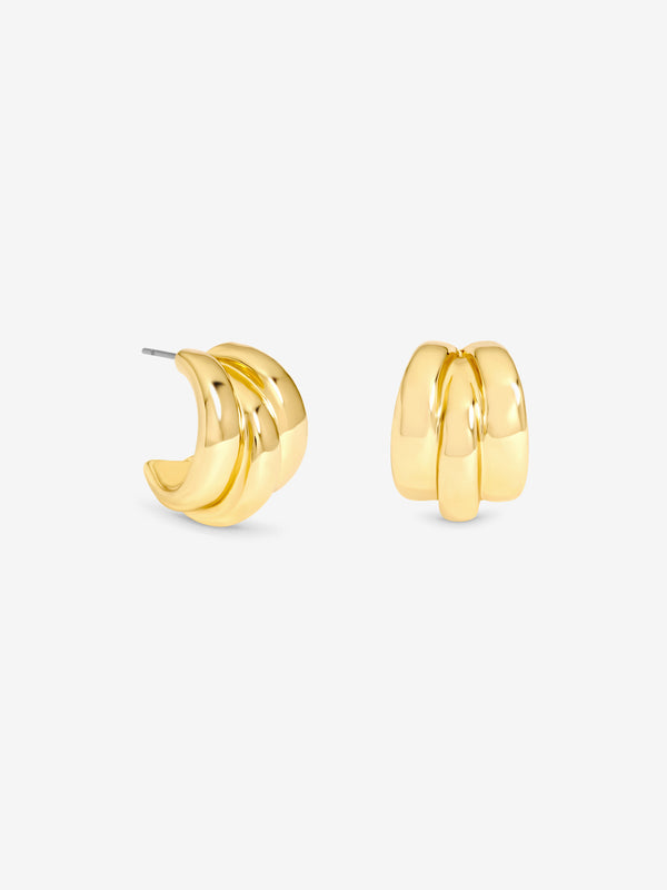 Jon Richard Gold Plated And Polished Triple Row Hoop Earrings