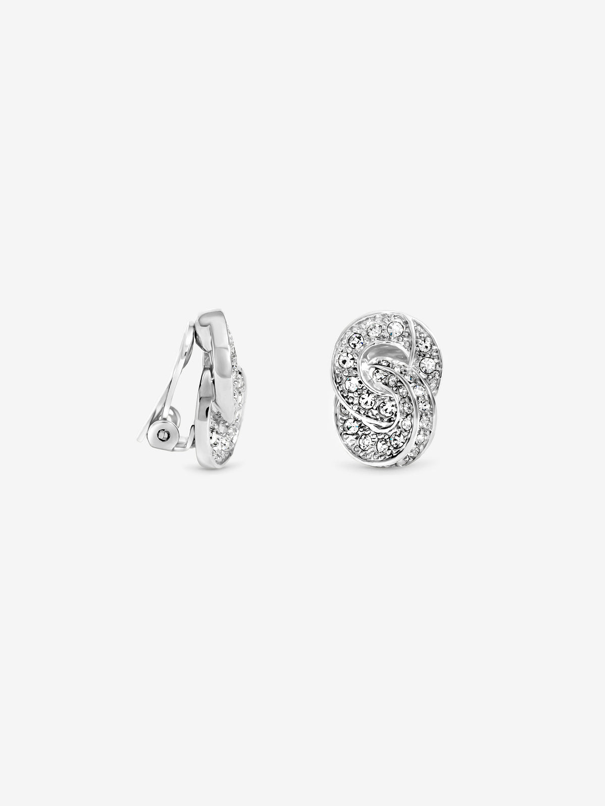 Jon Richard Rhodium Plated And Pave Knot Clip Earrings