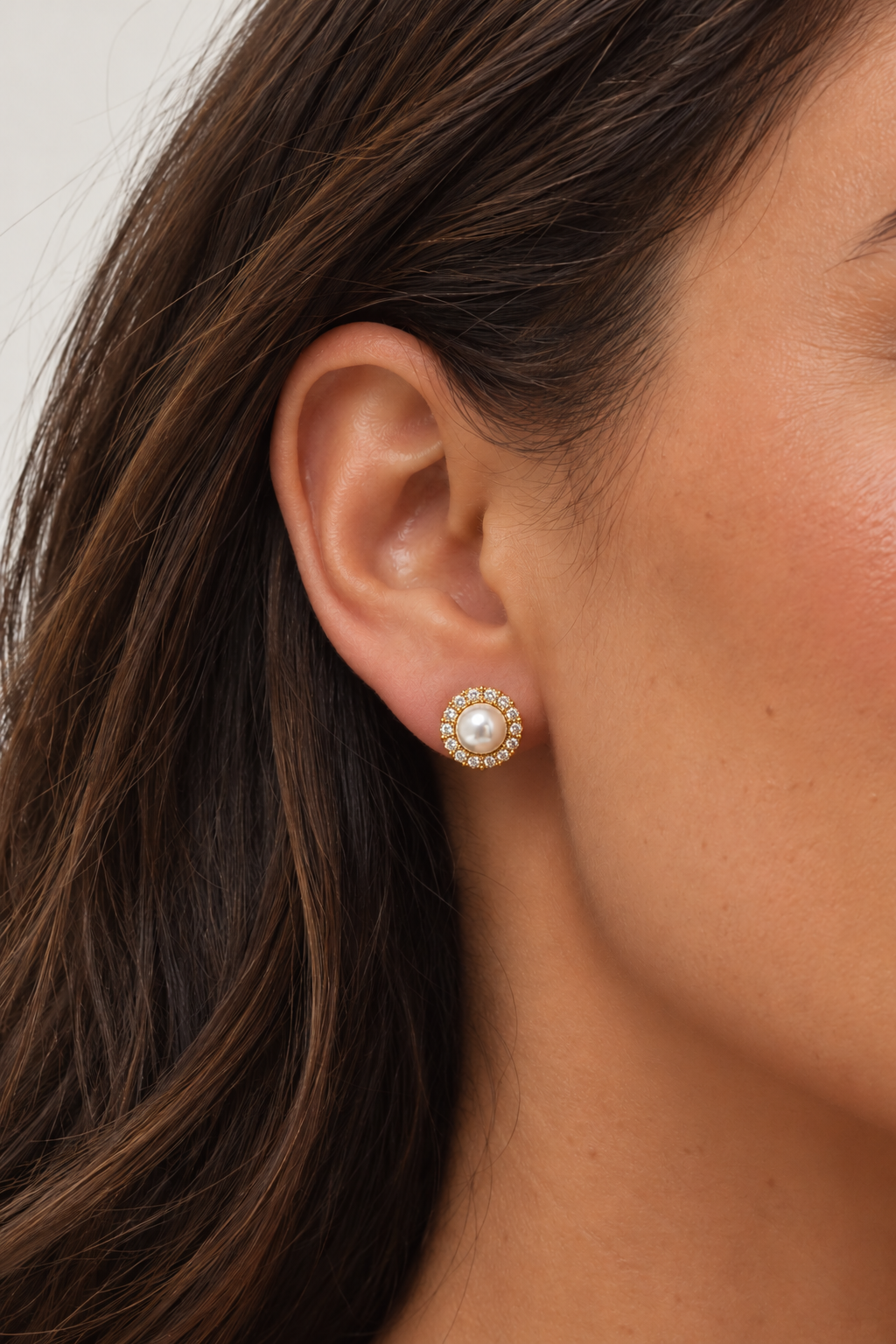 Jon Richard Gold Plated Pearl And Crystal Halo Stud Earrings