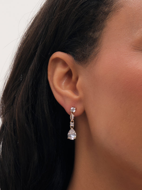 Jon Richard Rhodium Plated And Crystal Drop Earrings