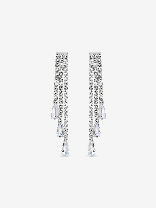 Jon Richard Rhodium Plated Multi Drop Crystal Earrings