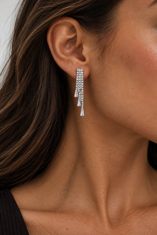 Jon Richard Rhodium Plated Multi Drop Crystal Earrings