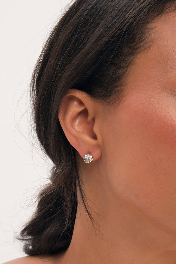 Burgundy Xmas Cracker - Gold Bezel Heart Stud Earrings 