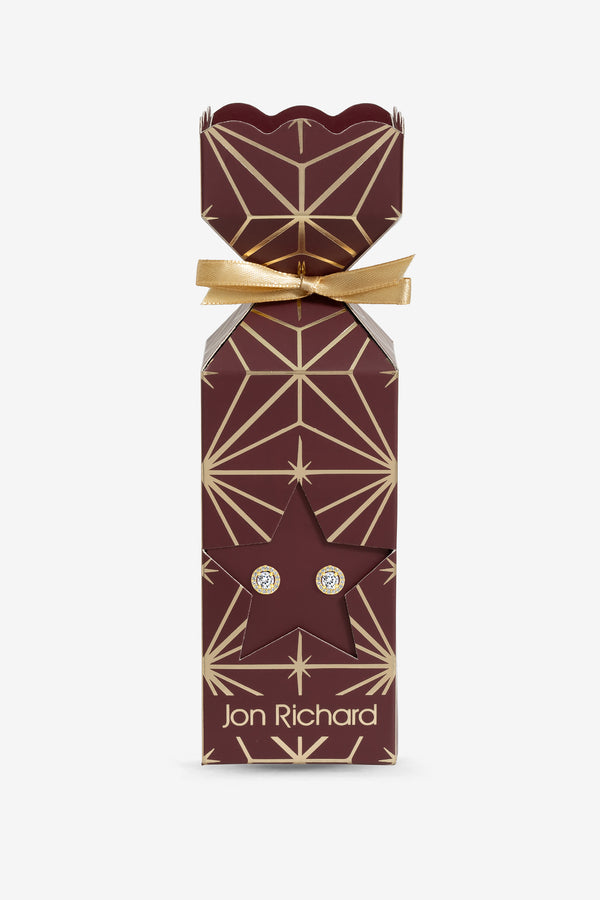 Burgundy Xmas Cracker - Gold Halo Stud Earrings