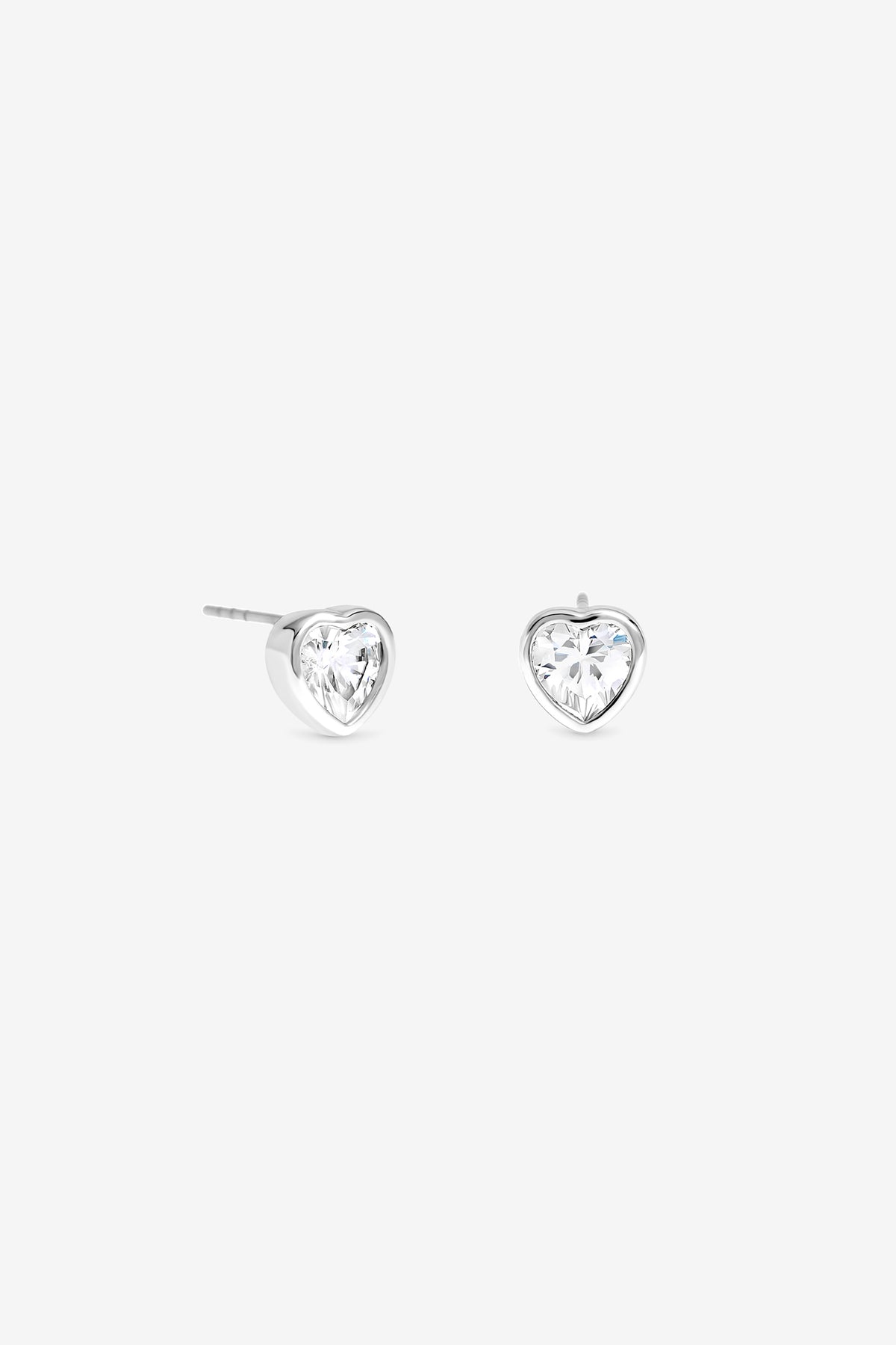Navy Xmas Cracker - Silver Bezel Heart Stud Earrings