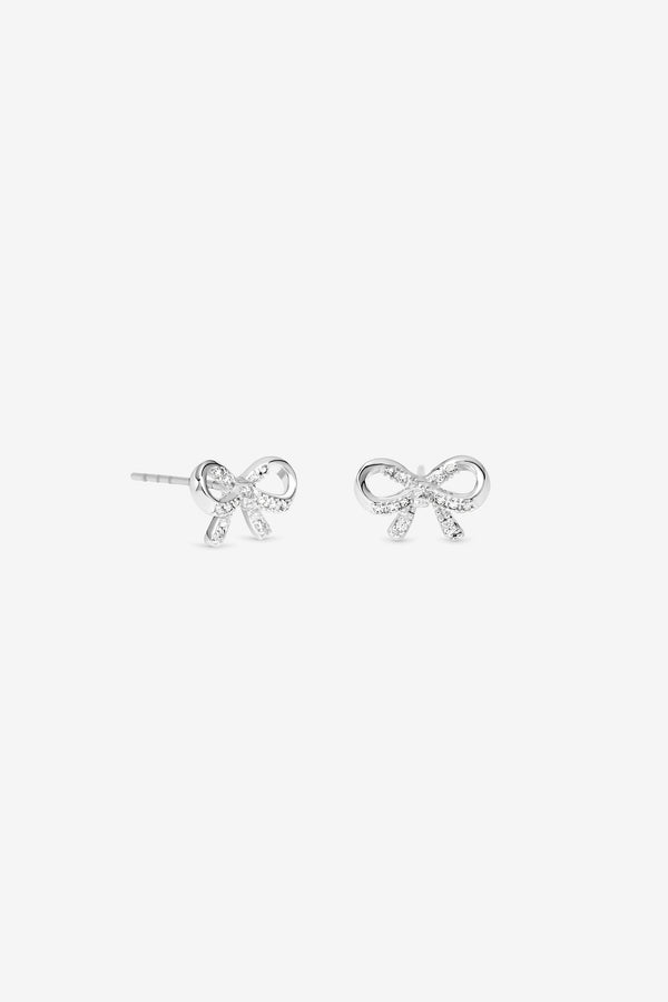 Navy Xmas Cracker - Silver Bow Stud Earrings