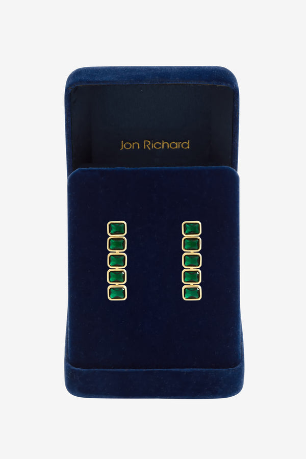 Jon Richard Gold Plated Emerald Bezel Drop Earrings