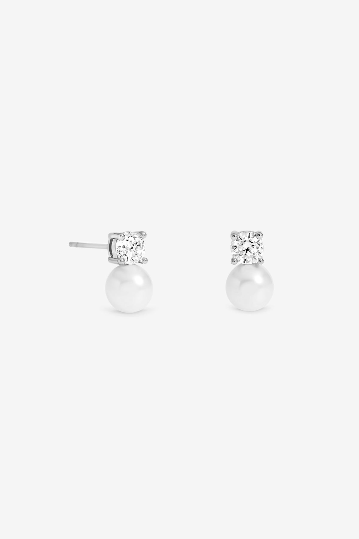Jon Richard Rhodium Plated Mini Crystal And Pearl Earrings