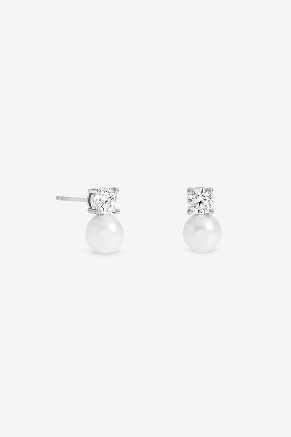 Jon Richard Rhodium Plated Mini Crystal And Pearl Earrings