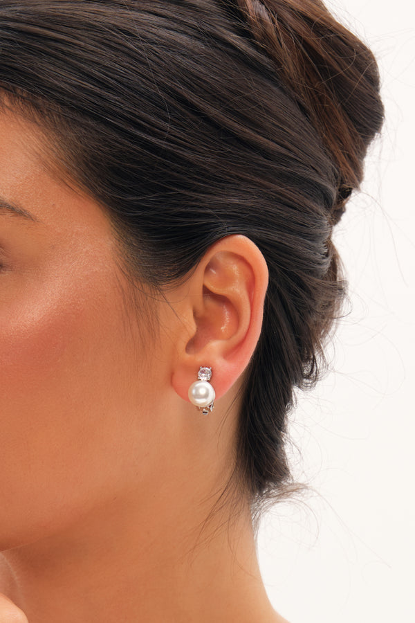 Jon Richard Rhodium Plated Crystal And Pearl Clip Earring
