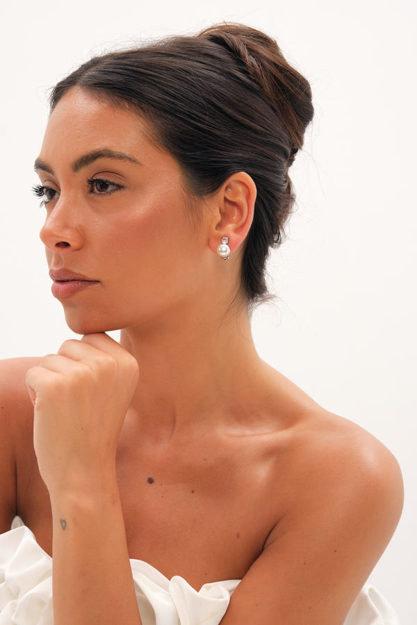 Jon Richard Rhodium Plated Crystal And Pearl Clip Earring