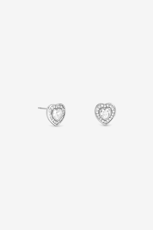 Jon Richard Rhodium Plated Mini Crystal Heart Stud Earrings