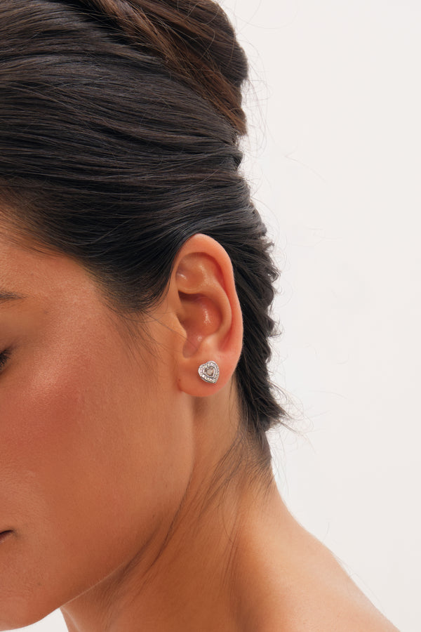 Jon Richard Rhodium Plated Mini Crystal Heart Stud Earrings