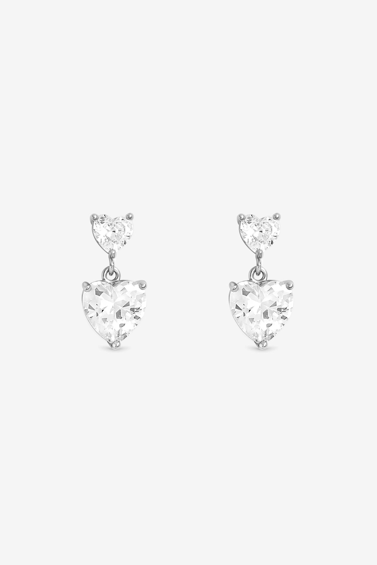 Jon Richard Rhodium Plated Double Heart Drop Earrings