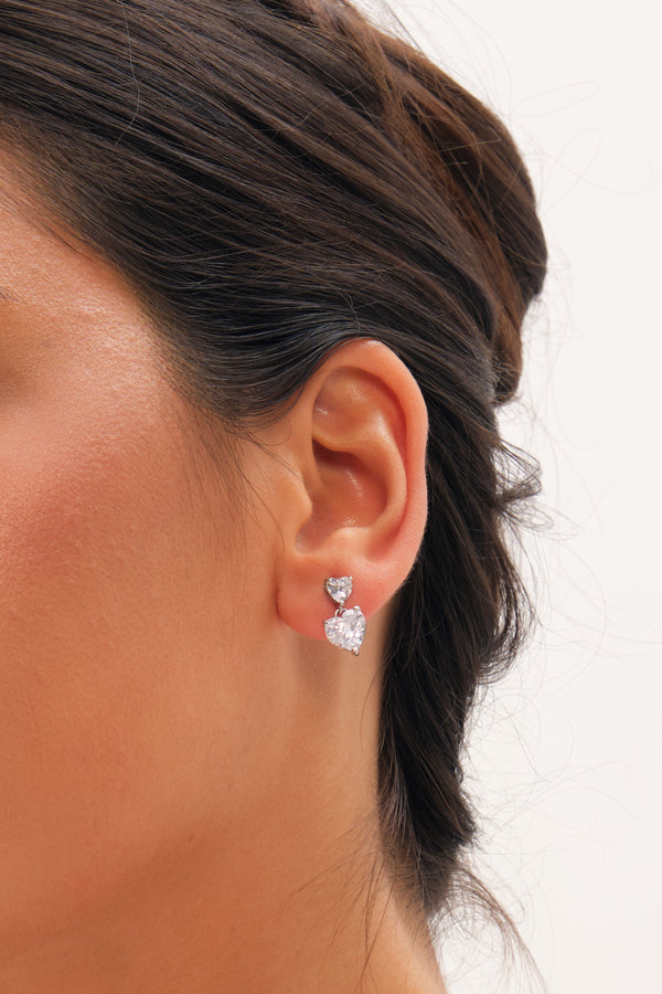 Jon Richard Rhodium Plated Double Heart Drop Earrings