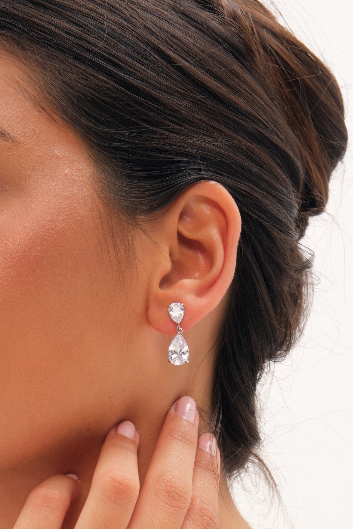 Jon Richard Rhodium Plated Pear Earrings