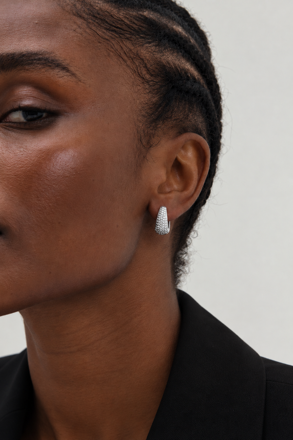 Jon Richard Rhodium Plated Small Pave Hoop Earring