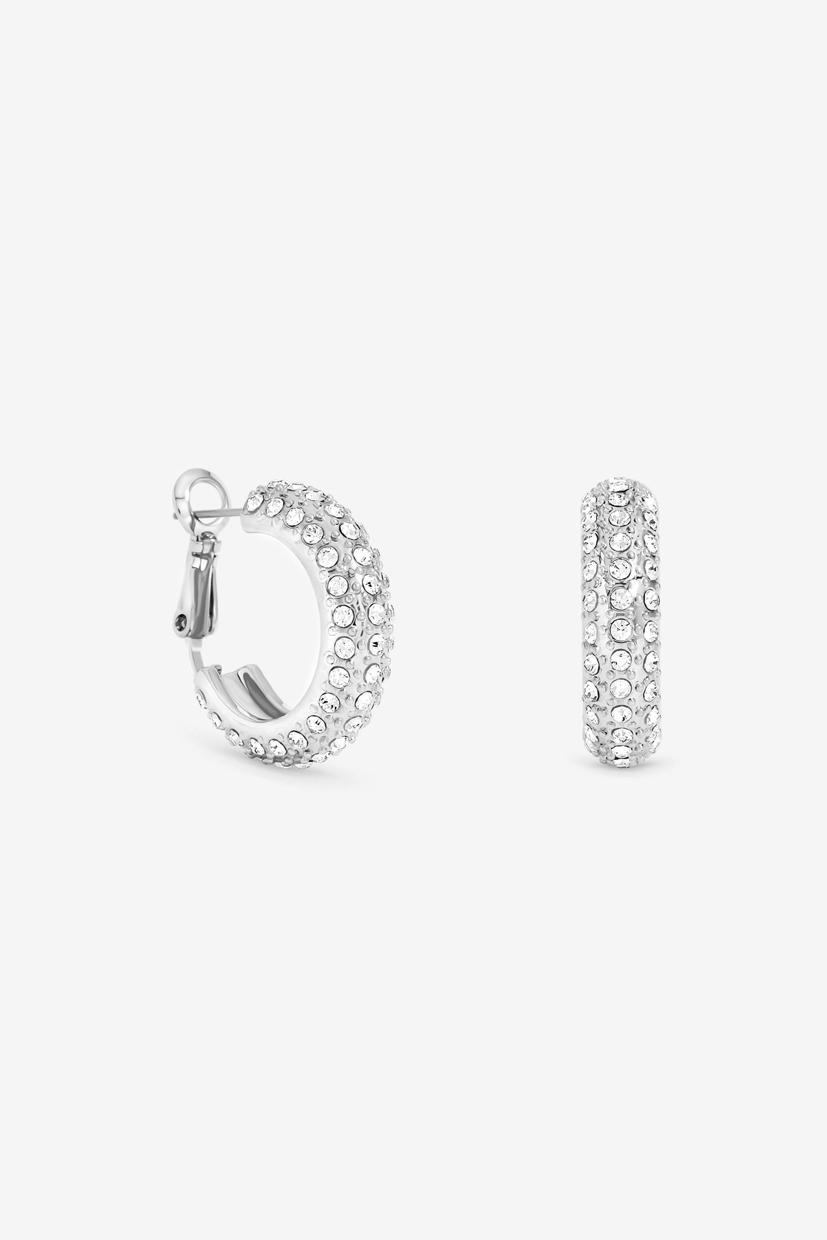 Jon Richard Rhodium Plated Medium Pave Hoop Earring