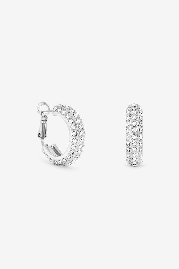 Jon Richard Rhodium Plated Medium Pave Hoop Earring