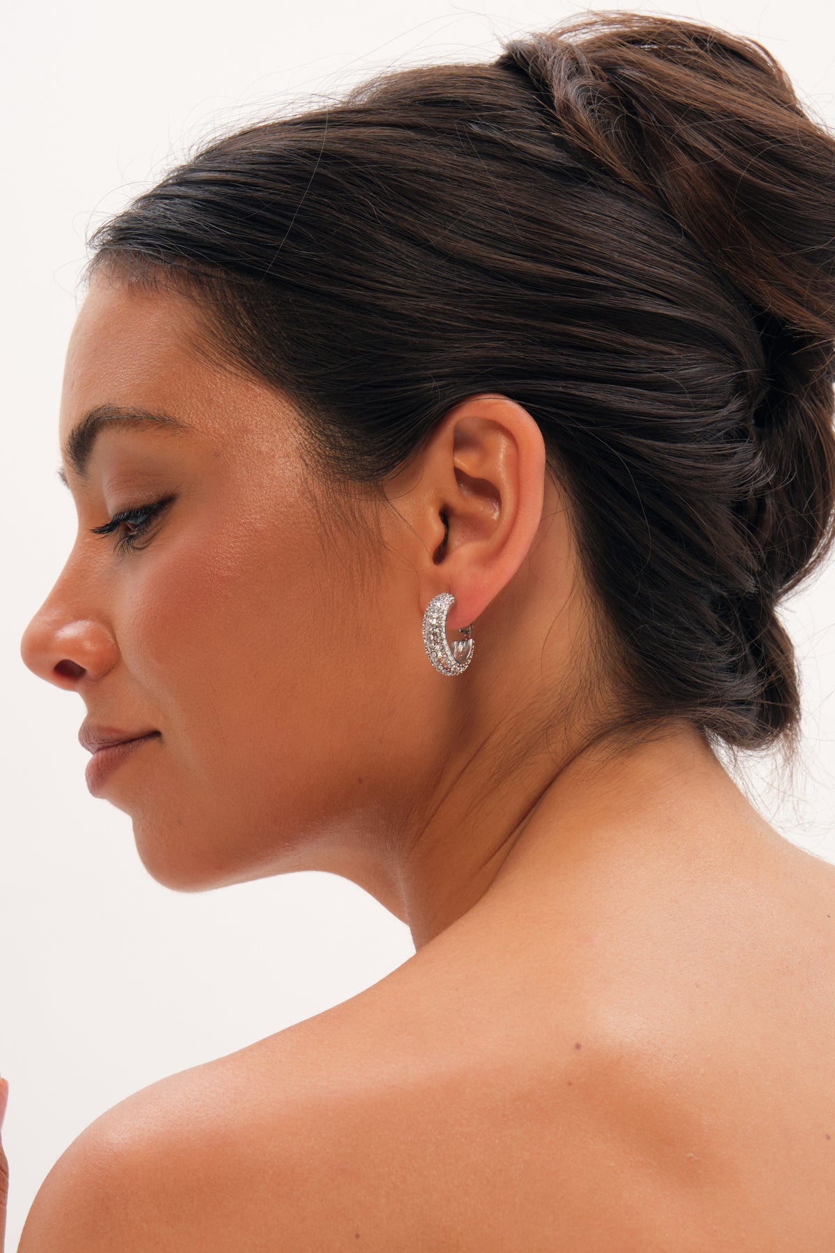 Jon Richard Rhodium Plated Medium Pave Hoop Earring