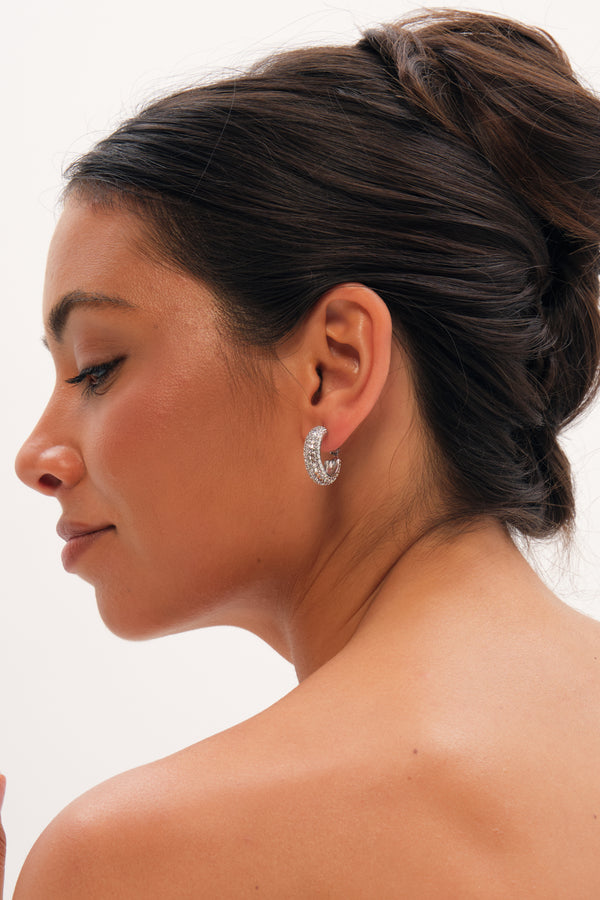 Jon Richard Rhodium Plated Medium Pave Hoop Earring