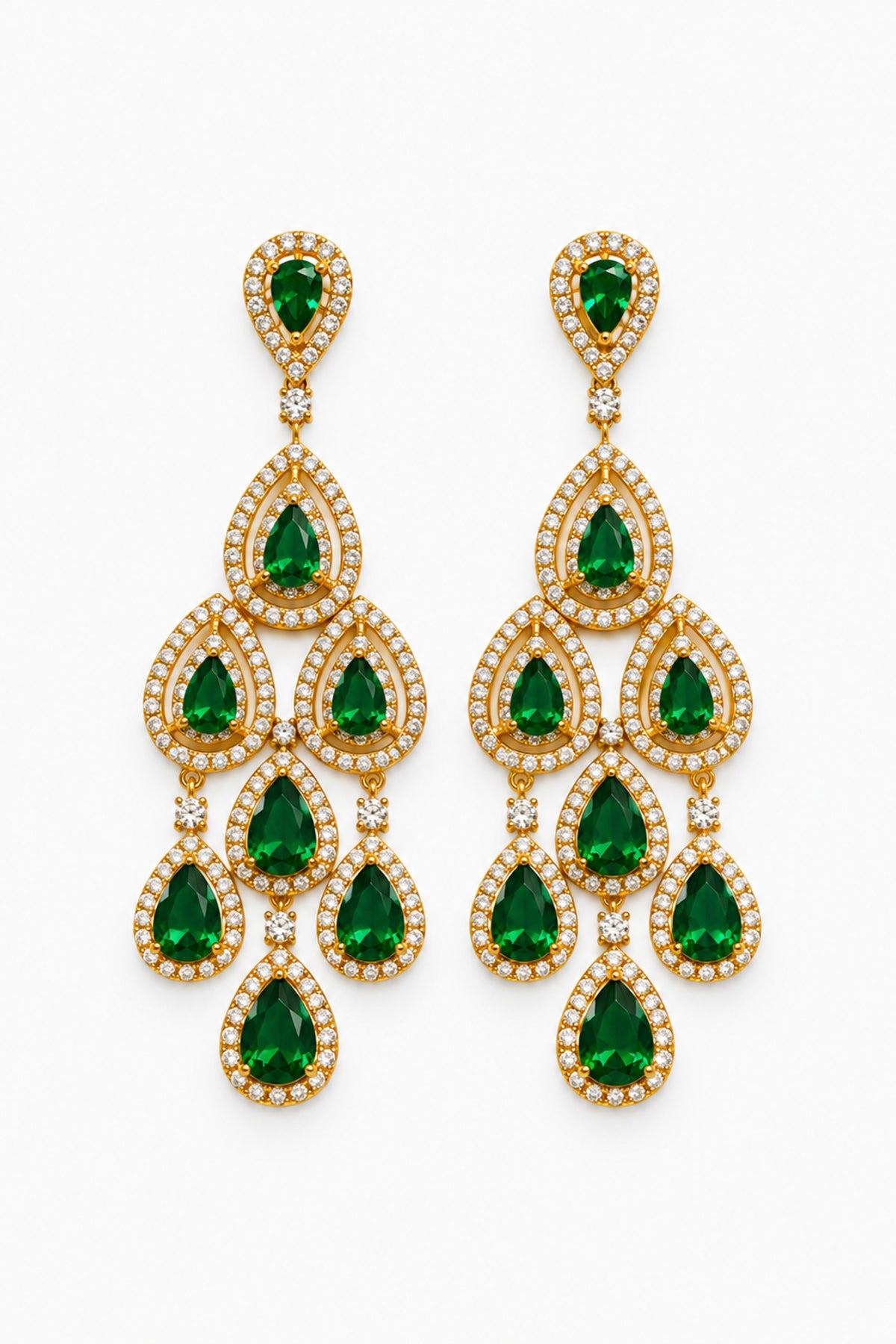 Jon Richard Gold Plated and Emerald Crystal Pear Statement Earrings