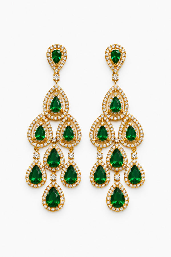 Jon Richard Gold Plated and Emerald Crystal Pear Statement Earrings