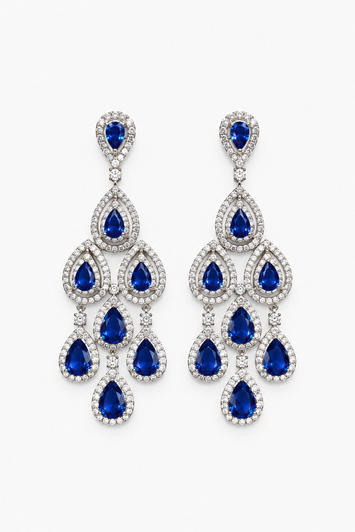 Jon Richard Rhodium Plated and Sapphire Crystal Pear Statement Earrings