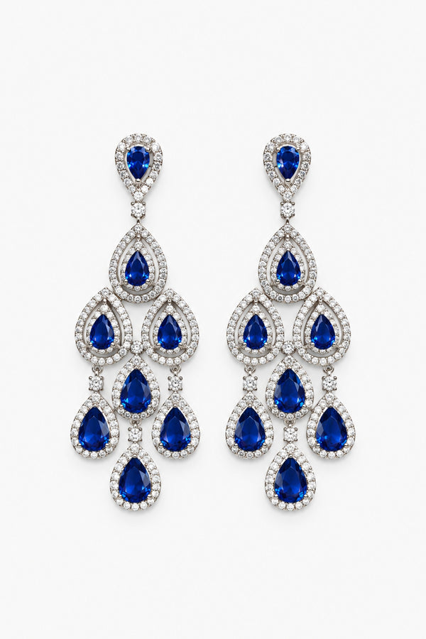Jon Richard Rhodium Plated and Sapphire Crystal Pear Statement Earrings