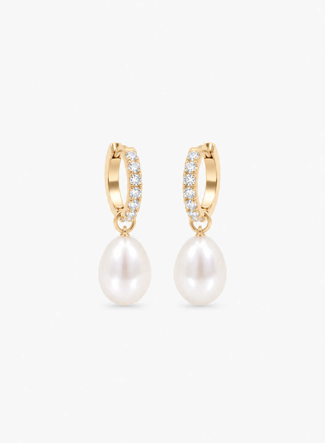 Jon Richard Gold Plated Pave Freshwater Pearl Hoop Earrings