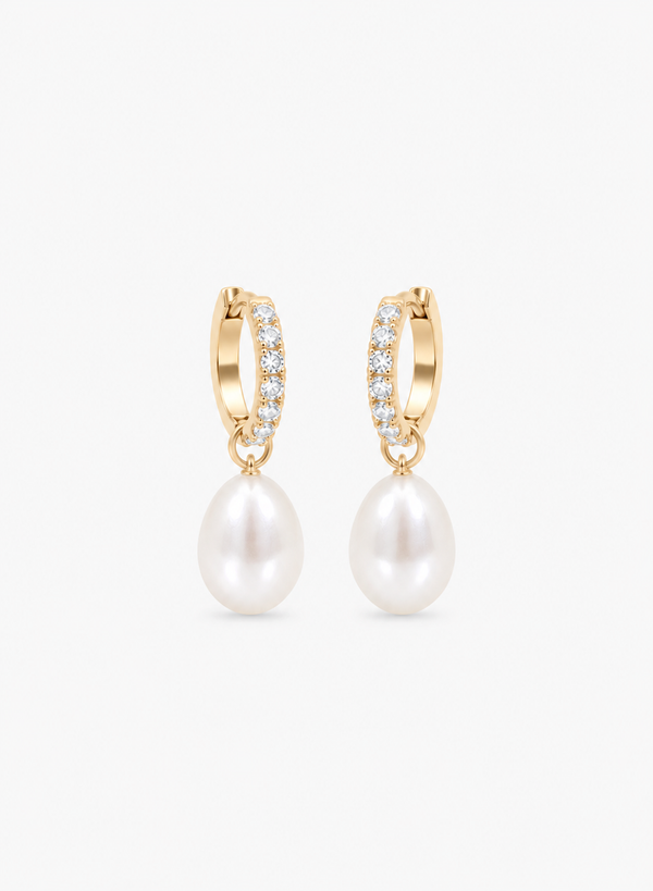 Jon Richard Gold Plated Pave Freshwater Pearl Hoop Earrings