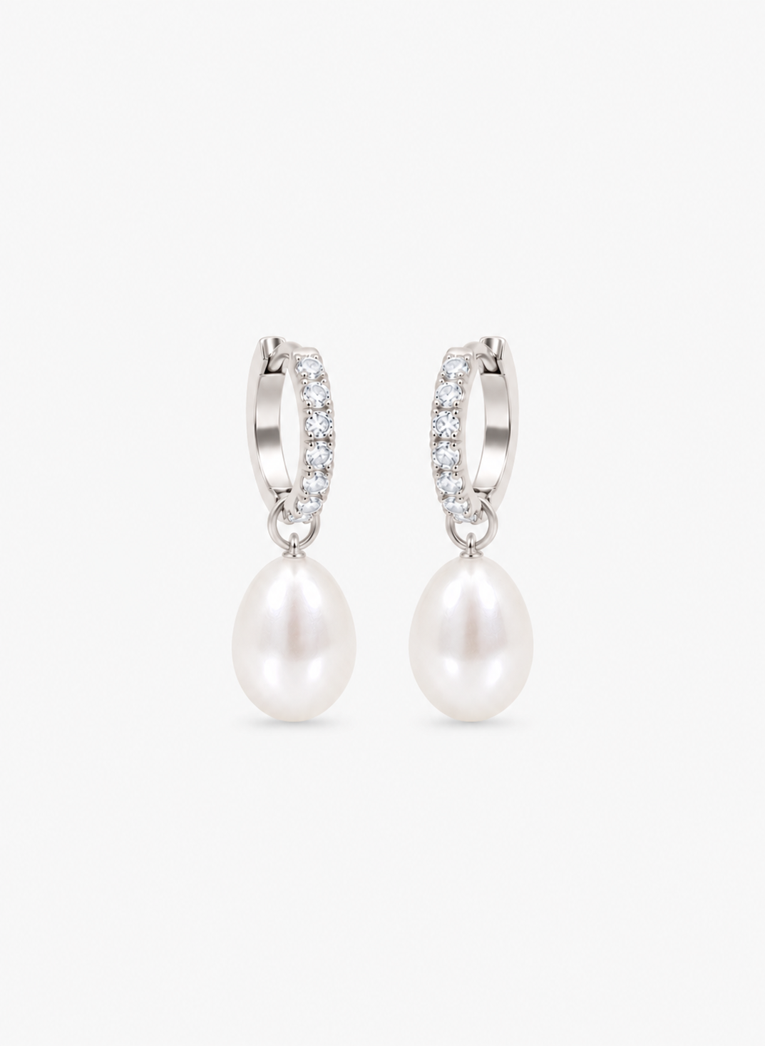 Jon Richard Rhodium Plated Pave Freshwater Pearl Hoop Earrings