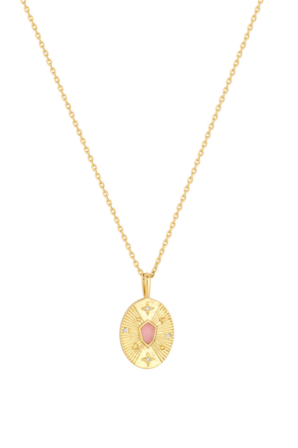 Inicio 14K Real Gold Plated Recycled Rose Quartz Necklace - Gift Pouch