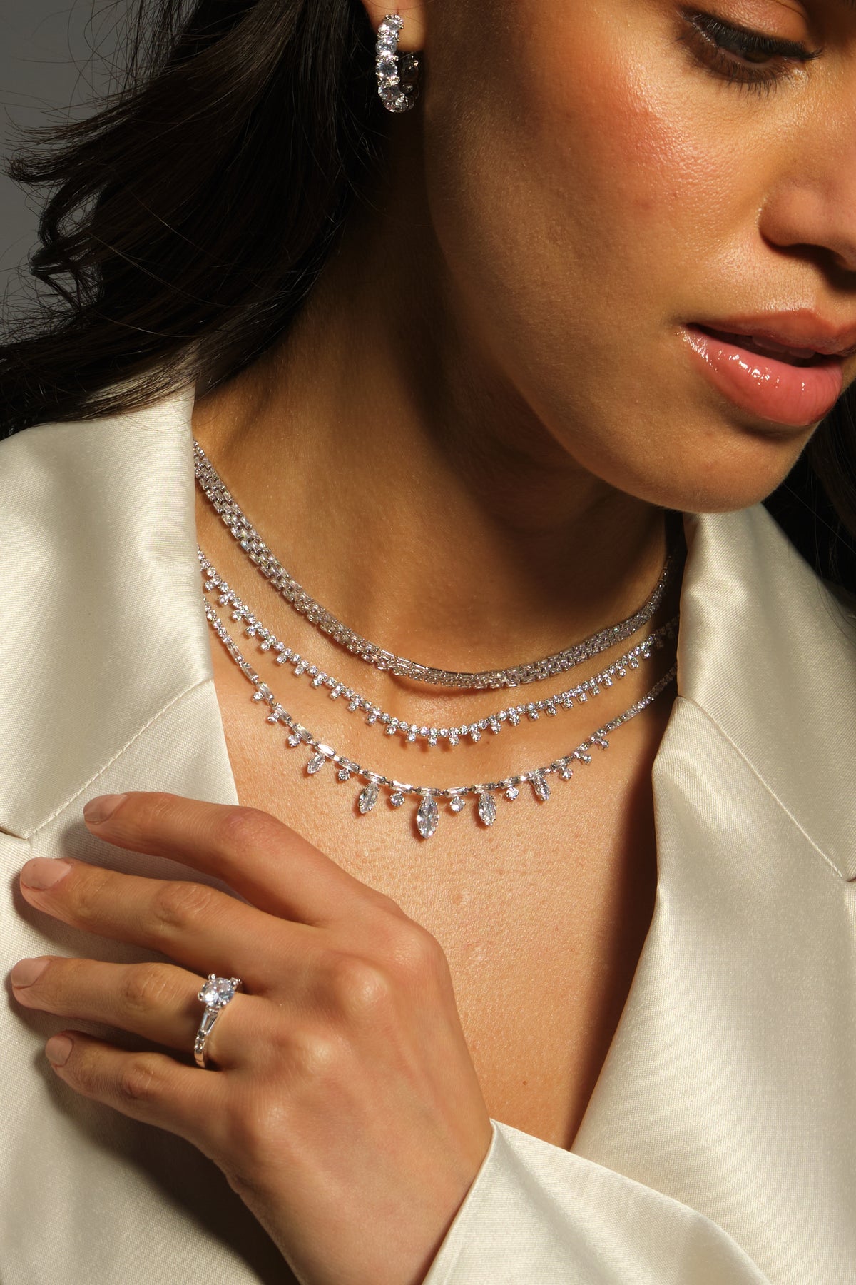 Jon Richard Rhodium Plated Cubic Zirconia Baguette Necklace