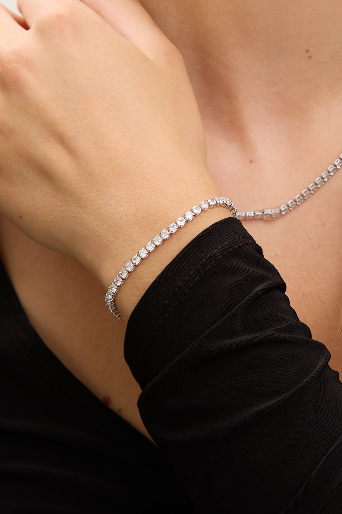 Jon Richard Rhodium Plated and Cubic Zirconia Round Tennis Bracelet