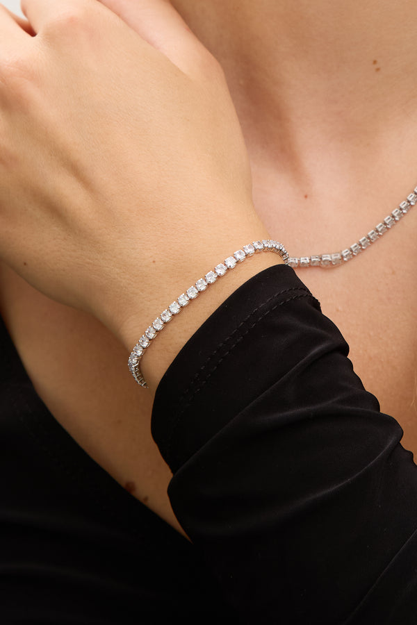 Jon Richard Rhodium Plated and Cubic Zirconia Round Tennis Bracelet