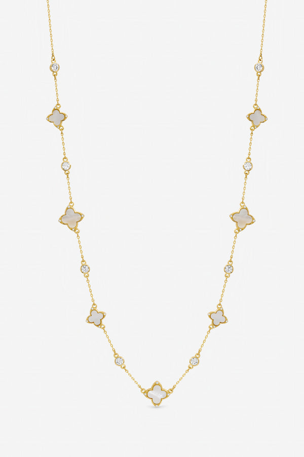 Jon Richard Gold Plated Mother of Pearl and Crystal Clover Necklace