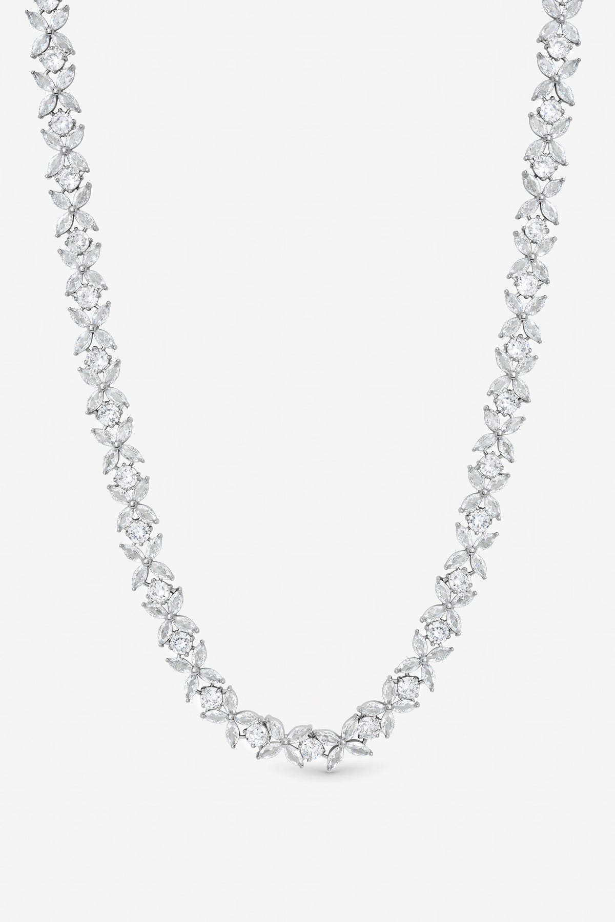 Jon Richard Rhodium Plated Cubic Zirconia Floral Necklace