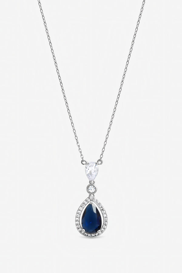 Jon Richard Rhodium Plated Cubic Zirconia Sapphire Pendant Necklace