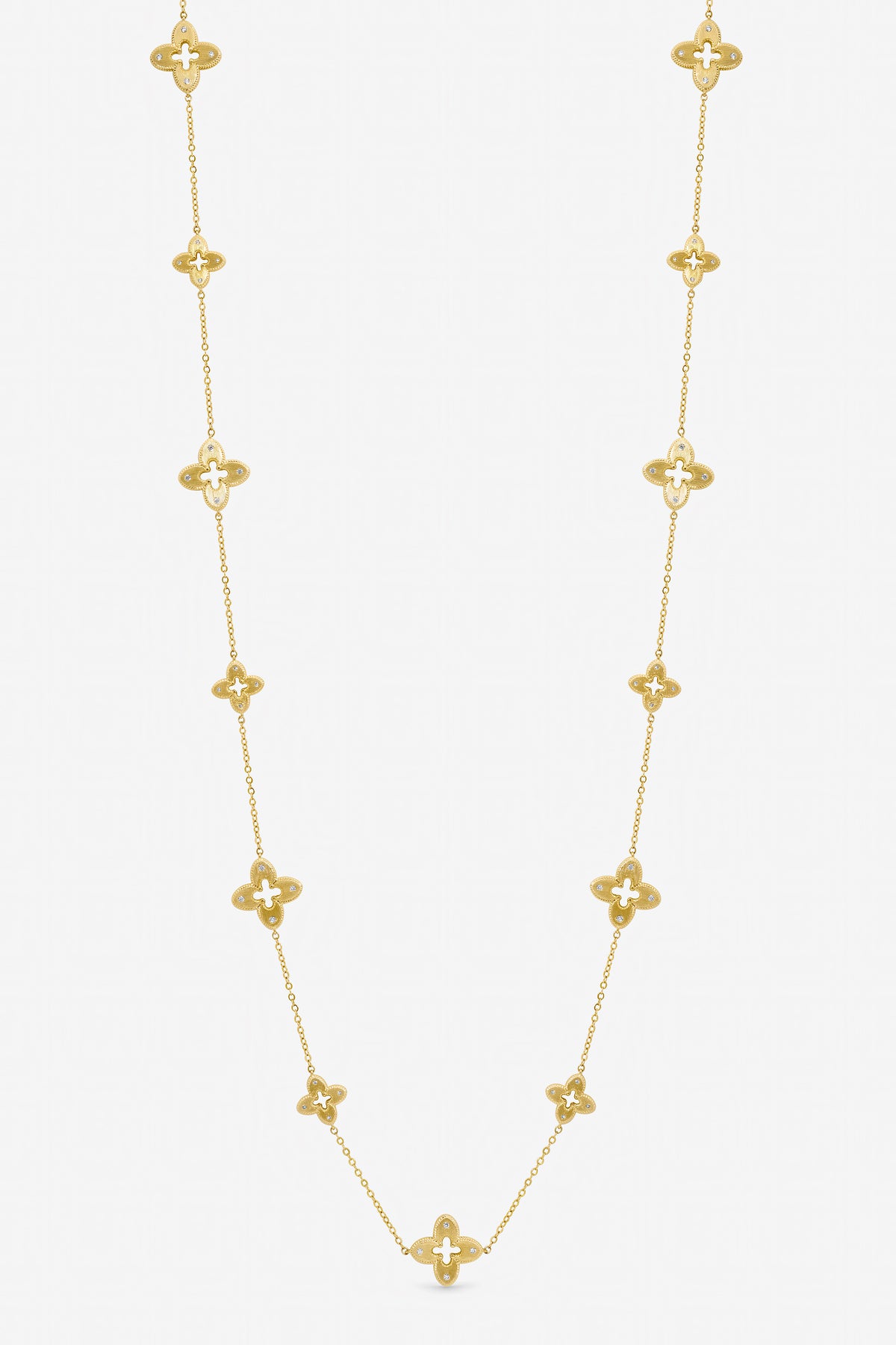 Jon Richard Gold Plated Textured Crystal Clover Long Necklace