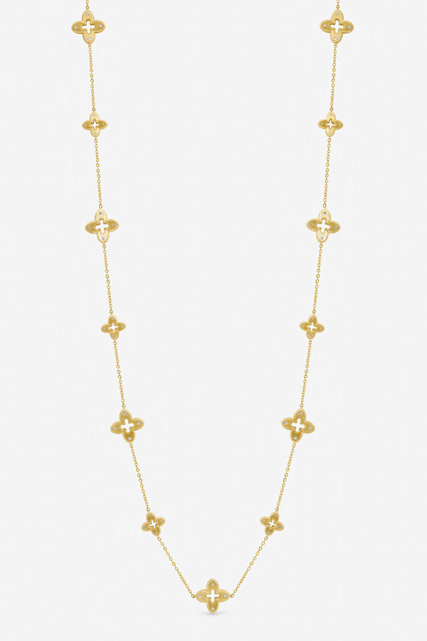 Jon Richard Gold Plated Textured Crystal Clover Long Necklace