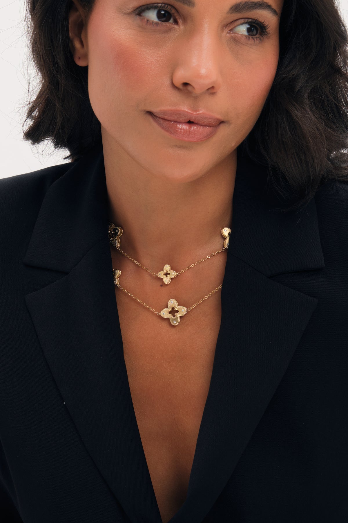 Jon Richard Gold Plated Textured Crystal Clover Long Necklace