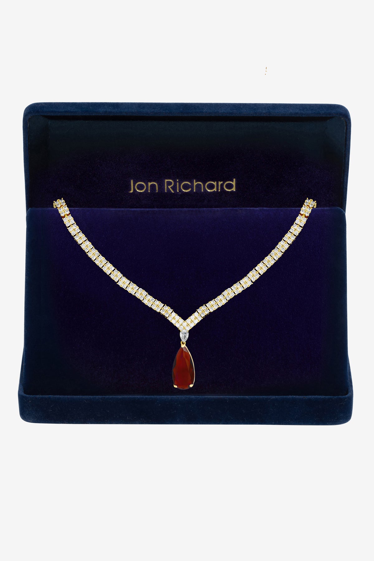 Jon Richard Gold Plate And Cubic Zirconia Ruby Pear Drop Necklace